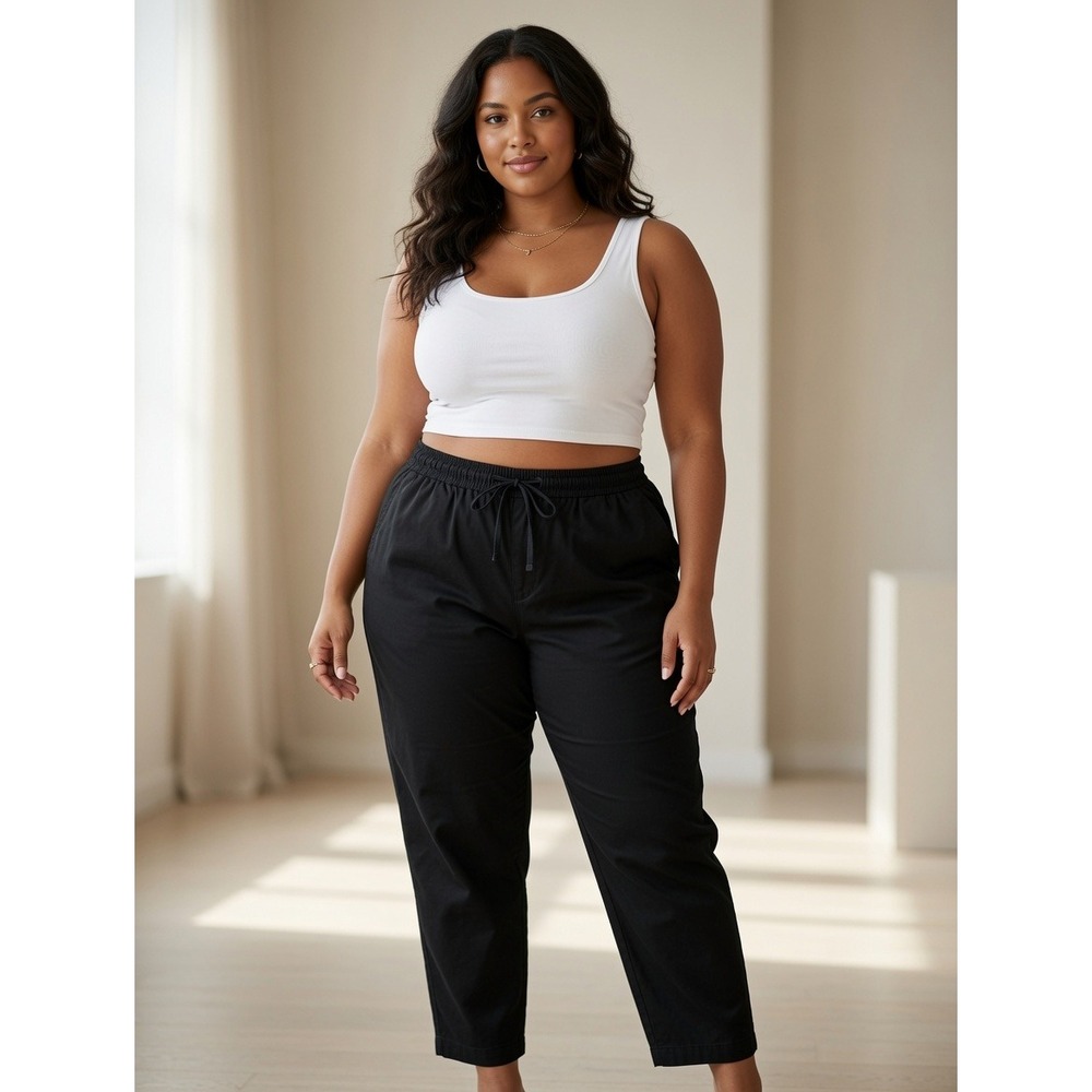 Gap Womens Pull On Barrel Leg‎ Pants Moonlight Black XXL Relaxed Cotton Twill